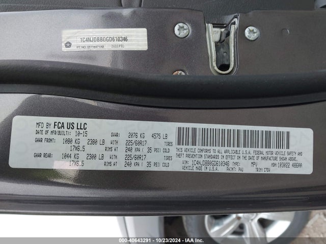 1C4NJDBB0GD610346 Jeep Compass Sport