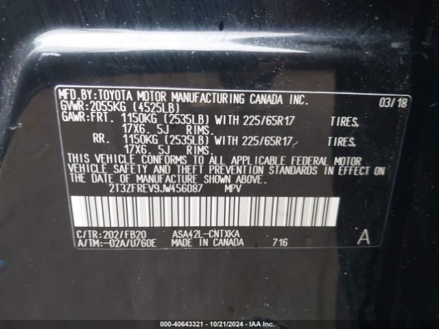 2T3ZFREV9JW456087 Toyota RAV4 LE