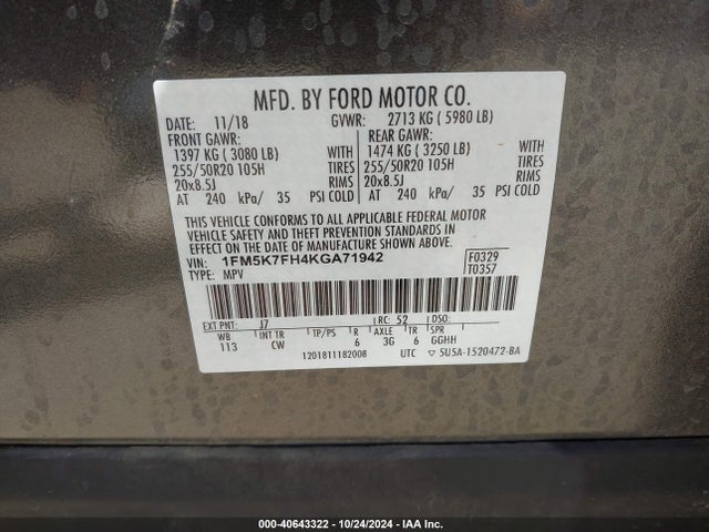 Ford Explorer Limited 2019 1FM5K7FH4KGA71942 Image 9