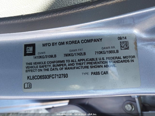 Chevrolet Spark 1lt Cvt 2015 KL8CD6S93FC712793 Image 9