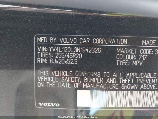 YV4L12DL3N1942326 Volvo Xc60 B5 Inscription