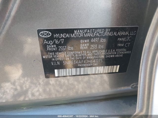 5NPE34AF4JH641275 Hyundai Sonata Limited
