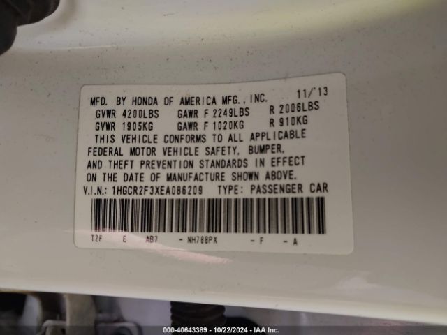 1HGCR2F3XEA086209 Honda ACCORD LX