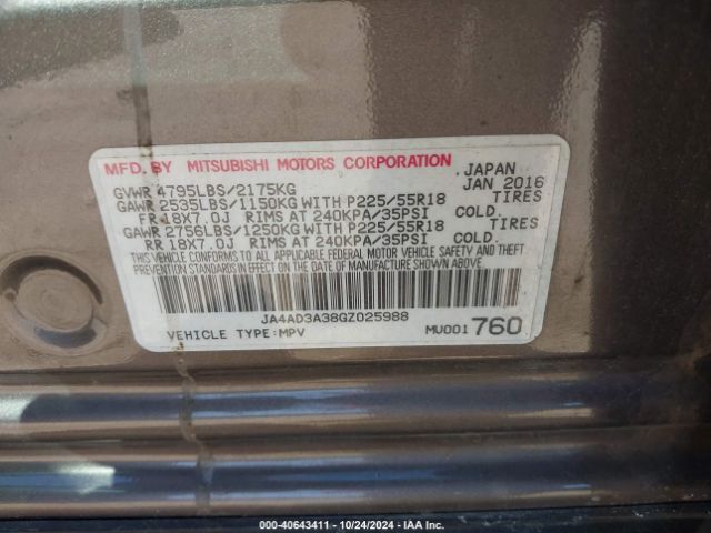 JA4AD3A38GZ025988 Mitsubishi Outlander Se