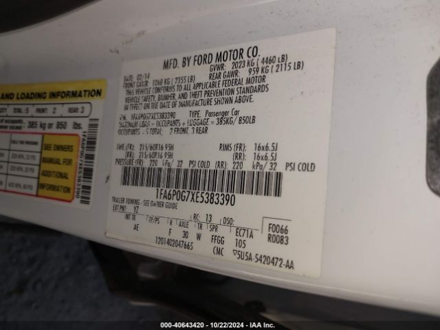 1FA6P0G7XE5383390 Ford FUSION S
