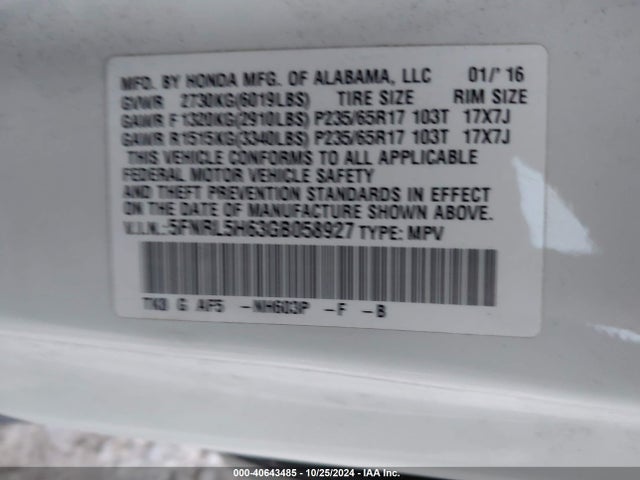 Honda Odyssey Ex-l 2016 5FNRL5H63GB058927 Image 9