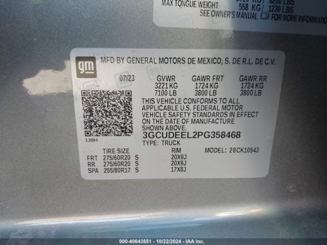 3GCUDEEL2PG358468 Chevrolet Silverado 1500 4wd  Short Bed Rst