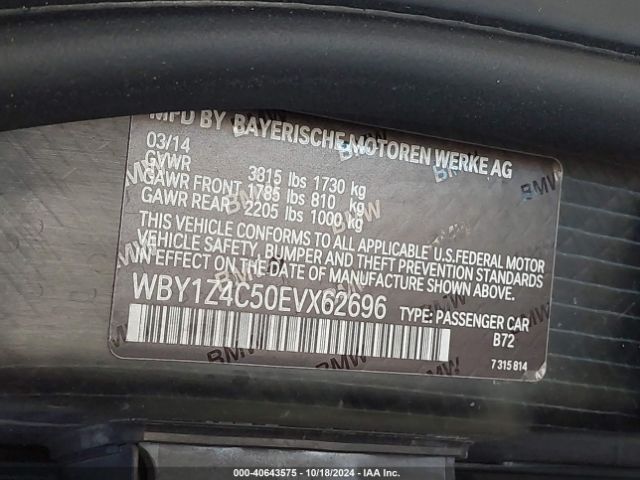 WBY1Z4C50EVX62696 BMW I3 Base W/range Extender