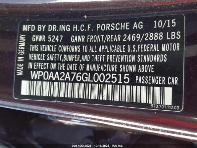WP0AA2A76GL002515 Porsche PANAMERA 4