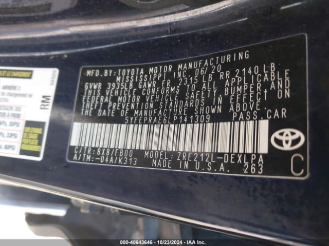 5YFEPRAE6LP141309 Toyota COROLLA LE