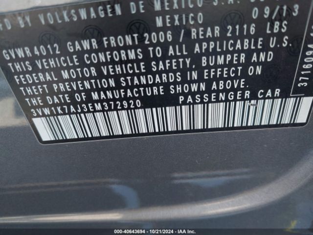 3VW1K7AJ3EM372920 Volkswagen Jetta 2.0l S