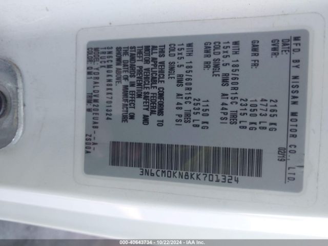 3N6CM0KN8KK701324 Nissan Nv200 S