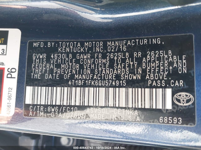Toyota CAMRY LE 2016 4T1BF1FK6GU574915 Image 9