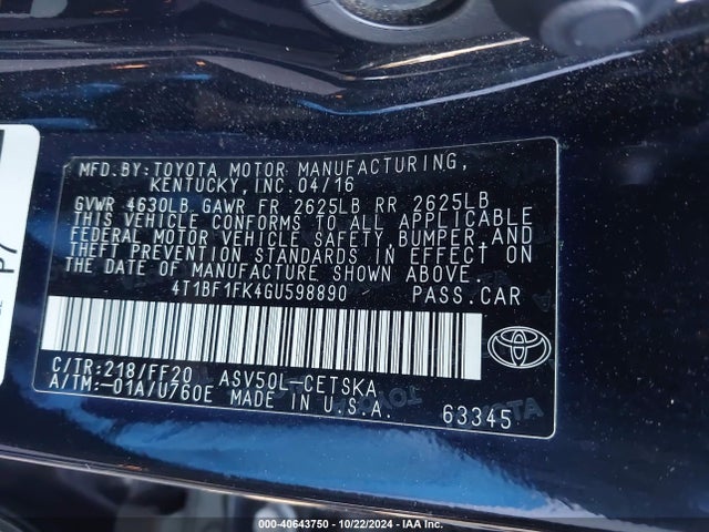 Toyota CAMRY SE 2016 4T1BF1FK4GU598890 Image 9