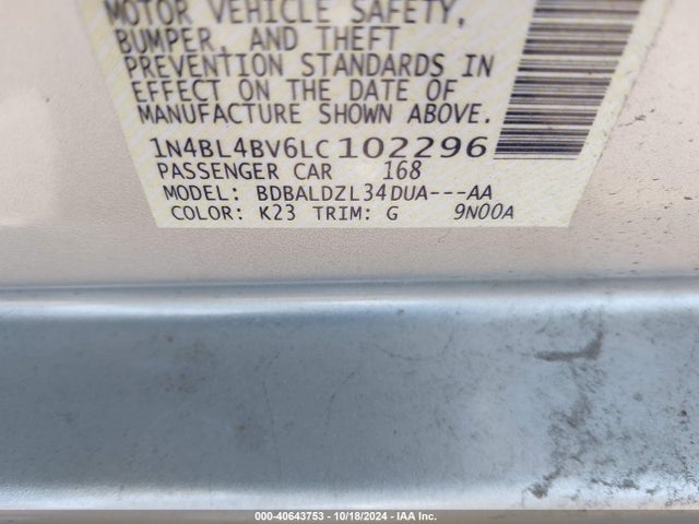 1N4BL4BV6LC102296 Nissan Altima S Fwd