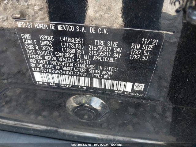 Honda Hr-v Awd Lx 2022 3CZRU6H34NM733485 Image 9
