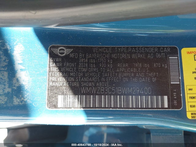 2011 MINI COOPER COUNTRYMAN WMWZB3C51BWM29400 Photo 8