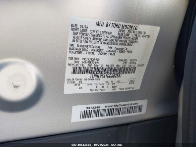 1LNHL9EK1GG602881 Lincoln MKS