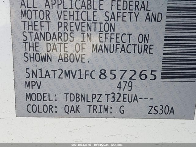 5N1AT2MV1FC857265 Nissan ROGUE S