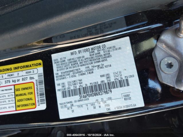 3FA6P0HD8KR279879 Ford FUSION SE