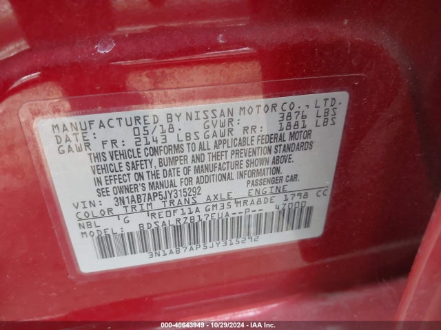 3N1AB7AP5JY315292 Nissan SENTRA SR