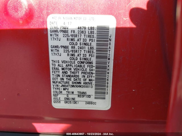 Nissan ROGUE S 2017 JN8AT2MVXHW269813 Image 9