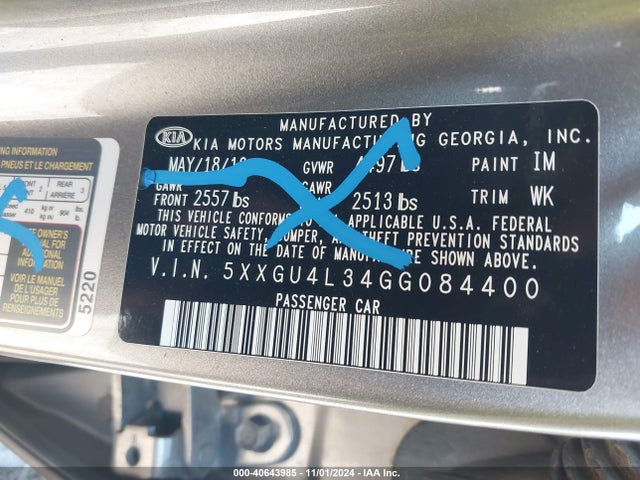 KIA OPTIMA EX 2016 5XXGU4L34GG084400 Image 9