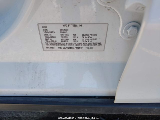 2020 TESLA MODEL Y 5YJYGDEF8LF002572 Photo 8