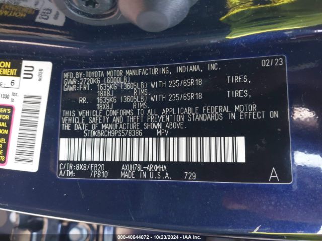5TDKBRCH9PS578386 Toyota Highlander Hybrid Xle
