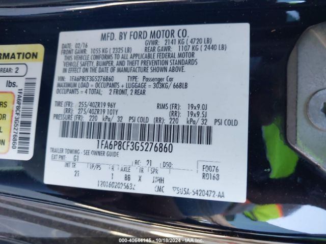 1FA6P8CF3G5276860 Ford MUSTANG GT
