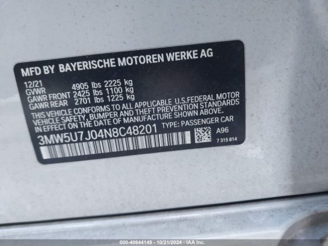 3MW5U7J04N8C48201 BMW 3 Series M340i