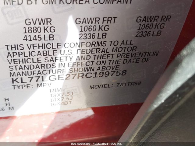 KL77LGE27RC199758 Chevrolet Trax Fwd 1rs