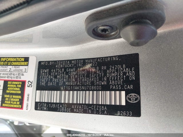 Toyota CAMRY SE 2022 4T1G11AK5NU708600 Image 9