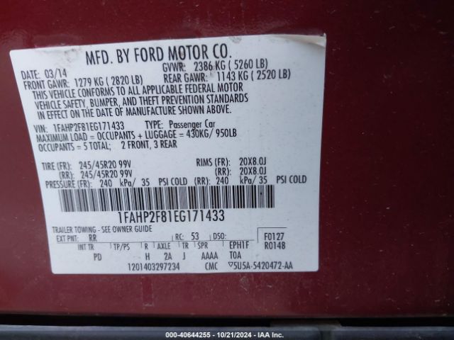 1FAHP2F81EG171433 Ford Taurus Limited