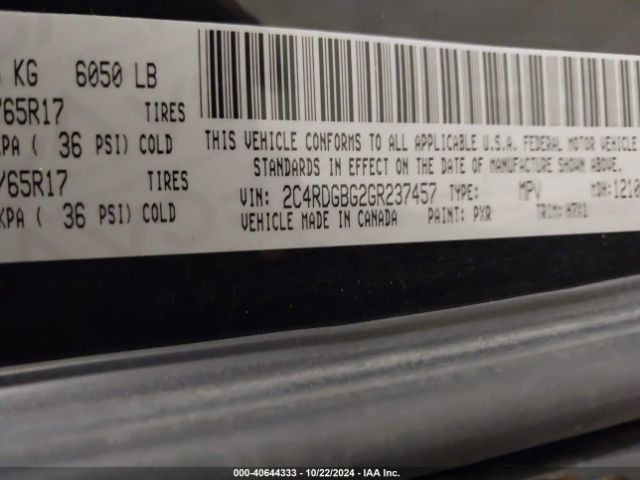 2C4RDGBG2GR237457 Dodge Grand Caravan Se