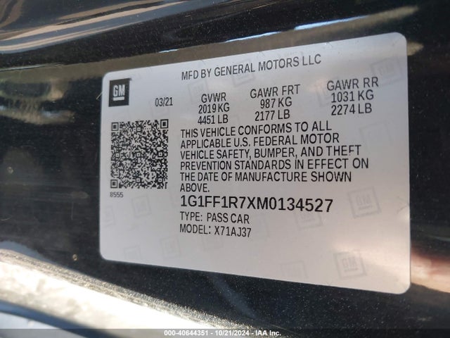 Chevrolet Camaro Rwd  Lt1 2021 1G1FF1R7XM0134527 Image 9