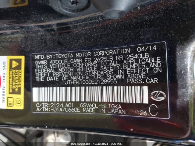 JTHBK1GG0E2128955 Lexus ES 350