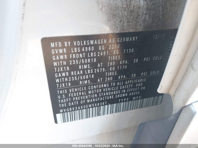 Volkswagen TIGUAN SE 2014 WVGBV3AX0EW568367 Image 9