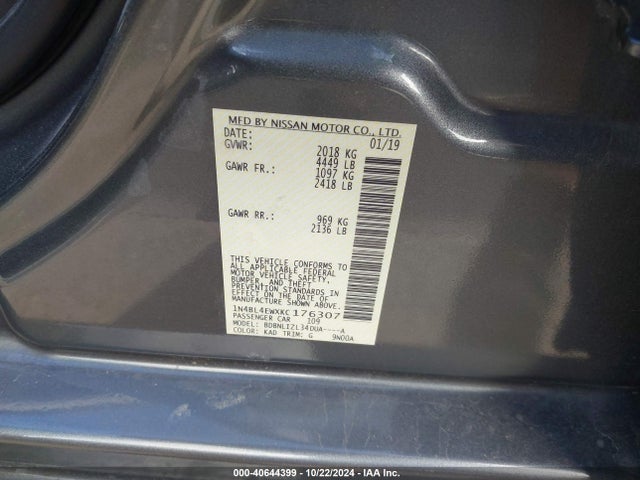 Nissan Altima 2.5 Sl 2019 1N4BL4EWXKC176307 Image 9