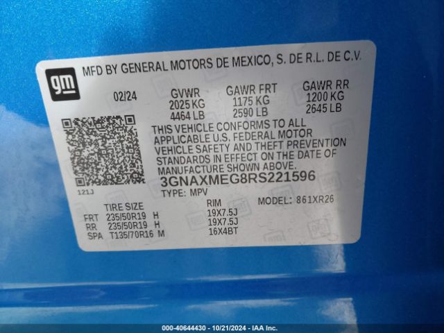 3GNAXMEG8RS221596 Chevrolet Equinox Fwd Rs