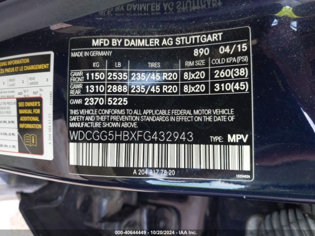 WDCGG5HBXFG432943 Mercedes-Benz GLK 350