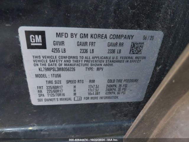 KL79MPSL3MB056226 Chevrolet Trailblazer Fwd Lt