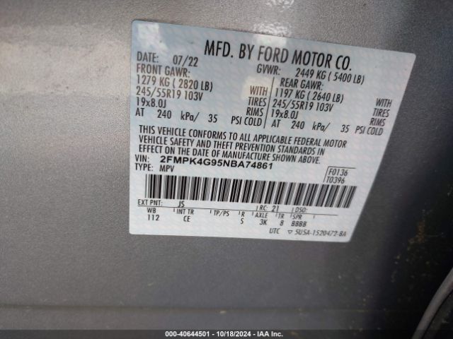 2FMPK4G95NBA74861 Ford EDGE SE
