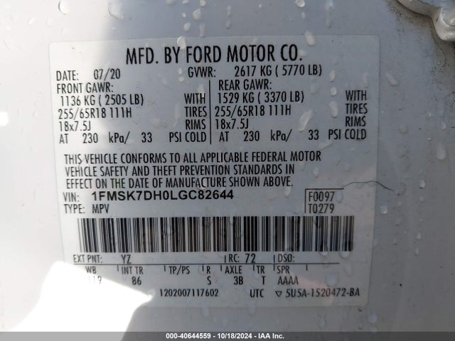 Ford EXPLORER XLT 2020 1FMSK7DH0LGC82644 Image 9