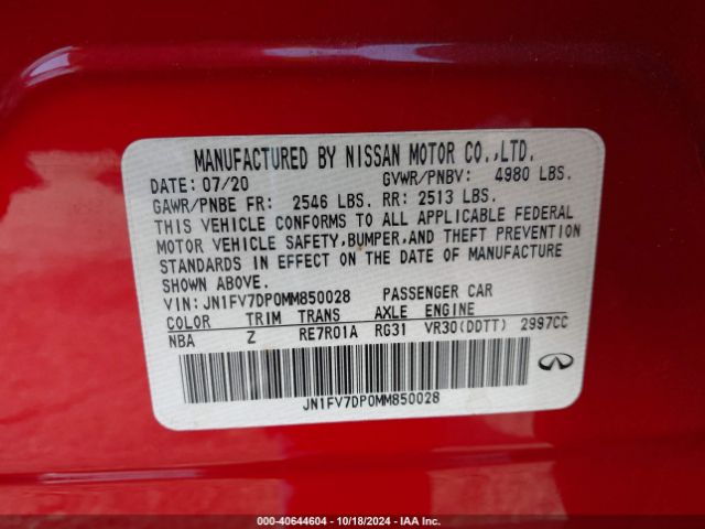 JN1FV7DP0MM850028 Infiniti Q50 Red Sport 400