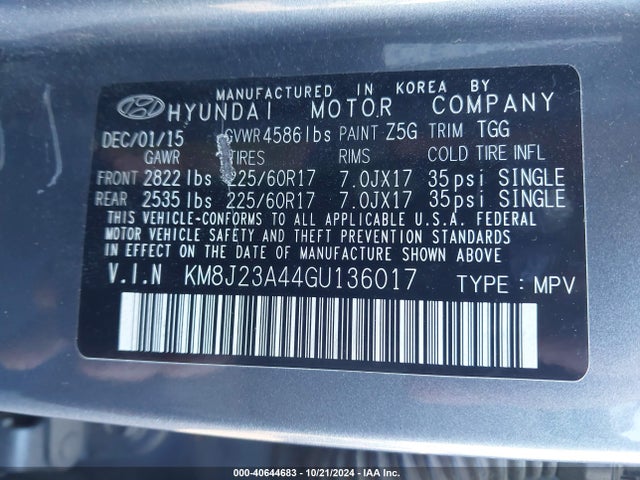 Hyundai TUCSON SE 2016 KM8J23A44GU136017 Image 9