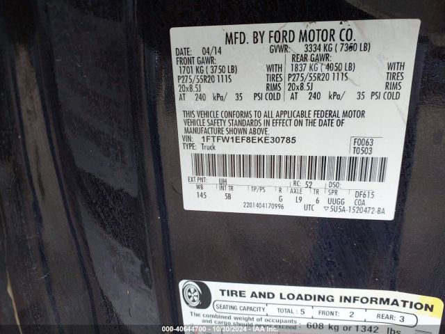 1FTFW1EF8EKE30785 Ford F-150 Fx4