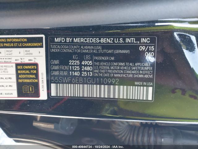 55SWF6EB1GU110992 Mercedes-Benz C 450 Amg 4matic