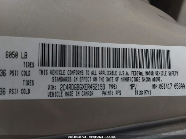 2C4RDGBGXER452193 Dodge Grand Caravan American Value Pkg