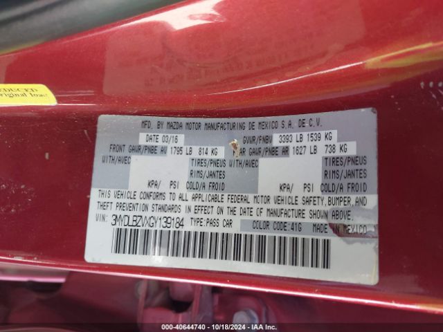 3MYDLBZVXGY139184 Scion IA
